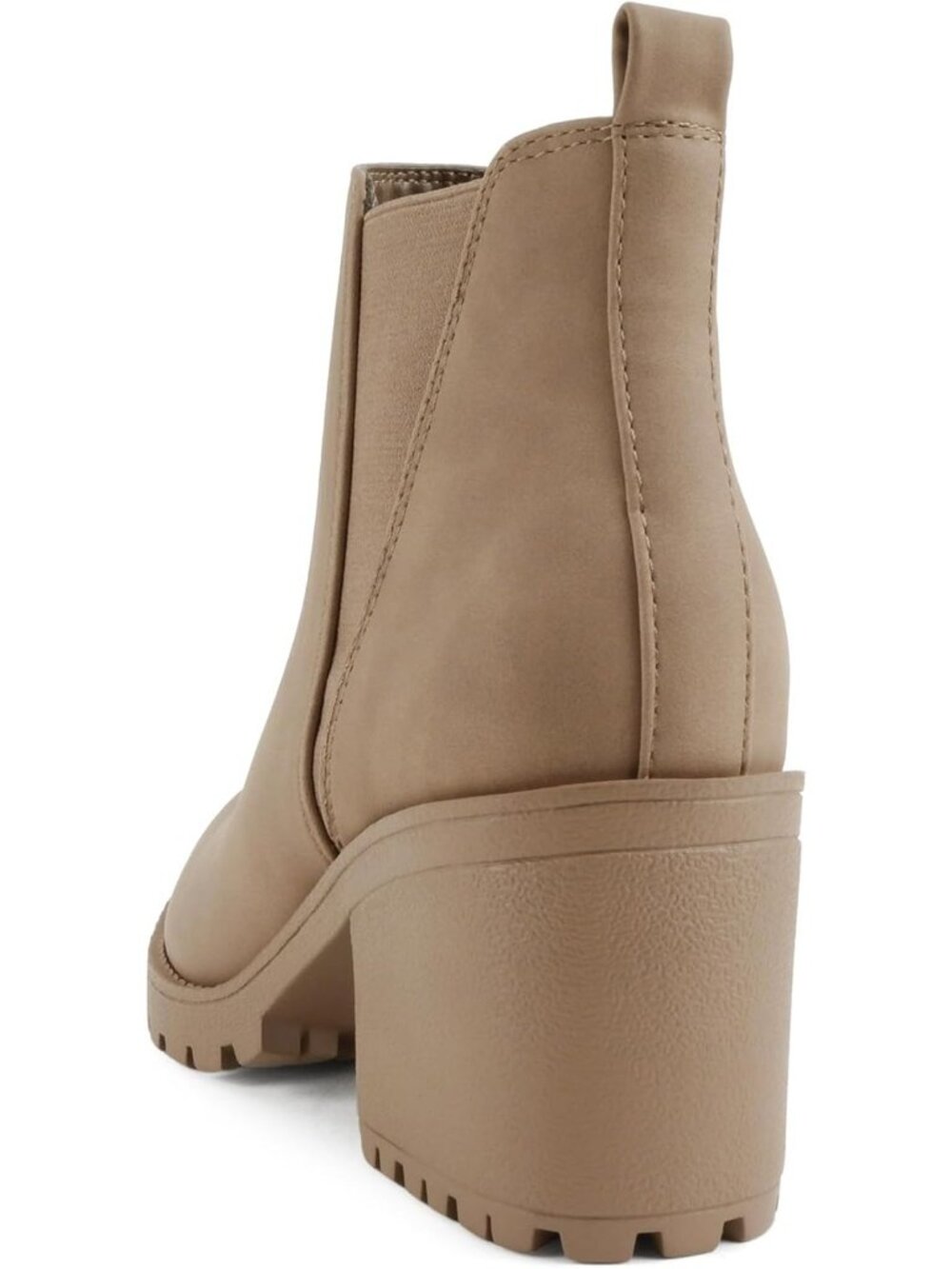 Women's Taupe Nubuck Origami Lug Sole Mid Heel Ankle Bootie Double Elastic Boot - Picture 3 of 5